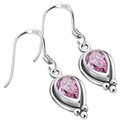 Rose Pink CZ Pear Shaped Ethnic Style Drop Hook Earrings, e177